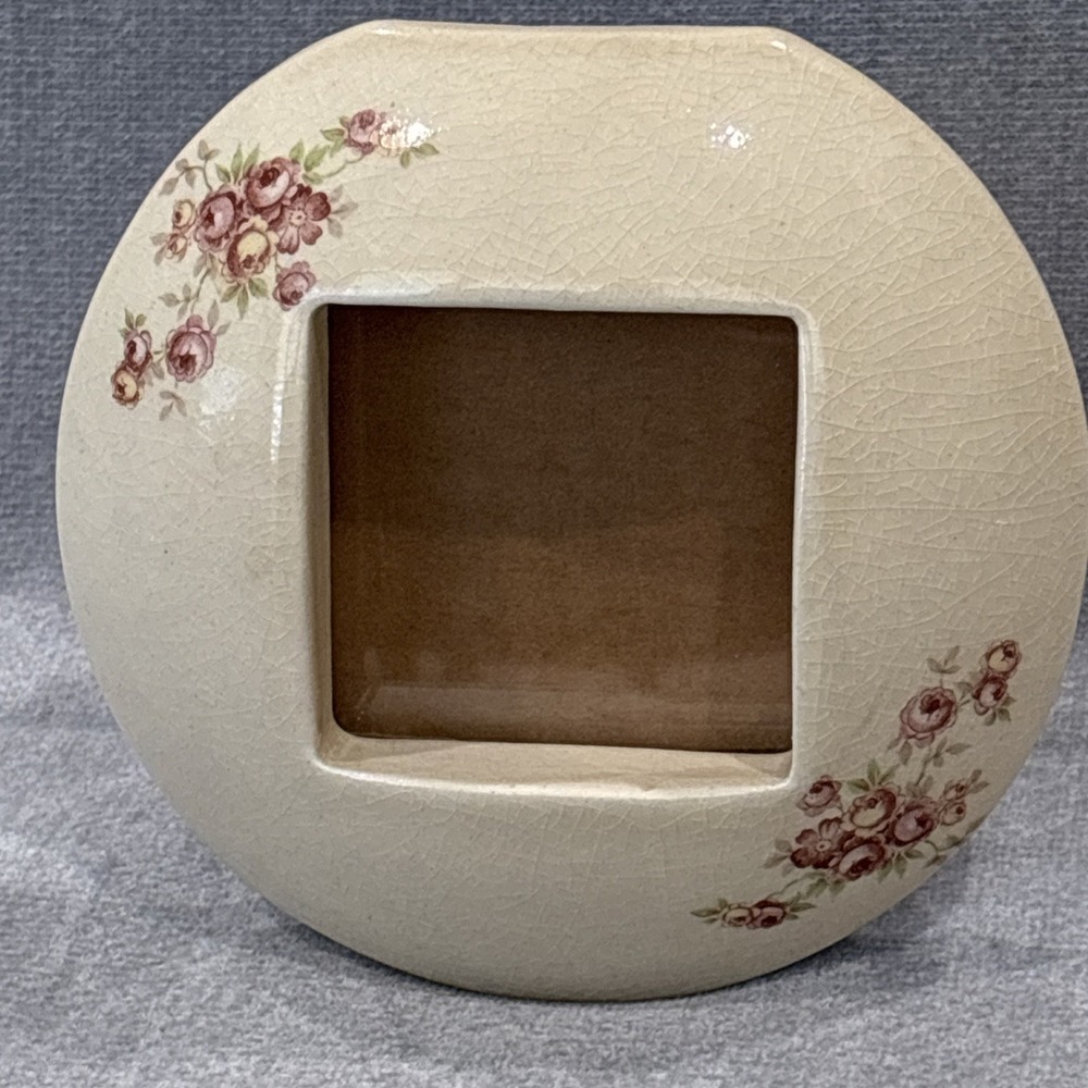 Vtg Ceramic Picture Frame Tabletop White Floral 4"x6" Cottagecore Girly 3D